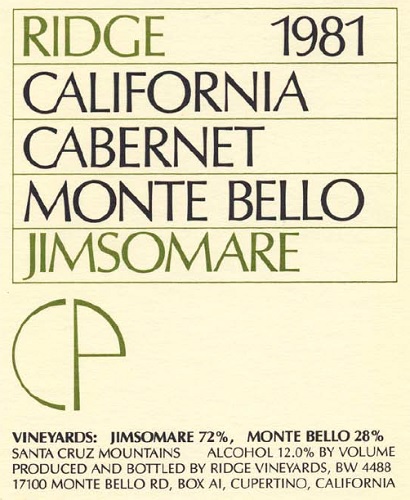 1981 Monte Bello Jimsomare Cabernet Sauvignon