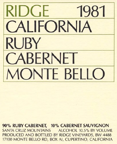 1981 Monte Bello Ruby Cabernet