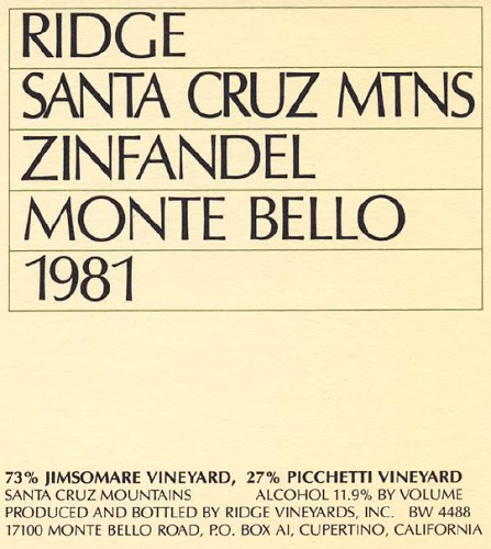 1981 Monte Bello Zinfandel