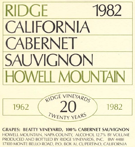 1982 Howell Mountain Cabernet Sauvignon