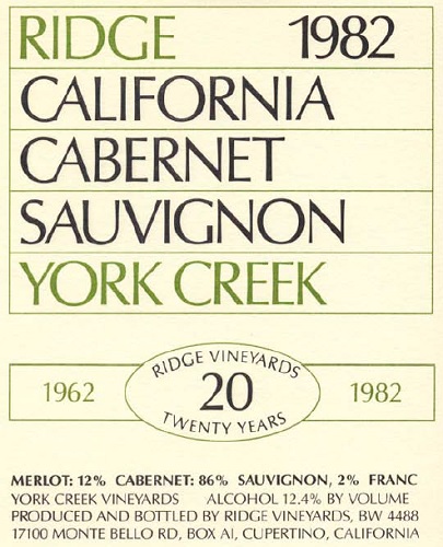 1982 York Creek Cabernet Sauvignon