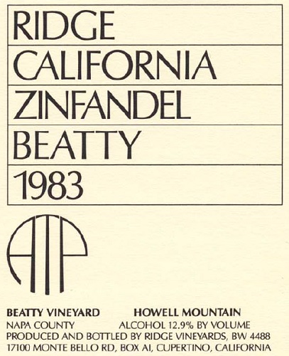 1983 Beatty Zinfandel