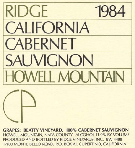 1984 Howell Mountain Cabernet Sauvignon