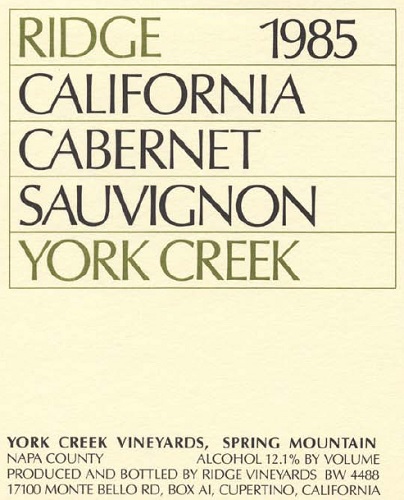 1985 York Creek Cabernet Sauvignon