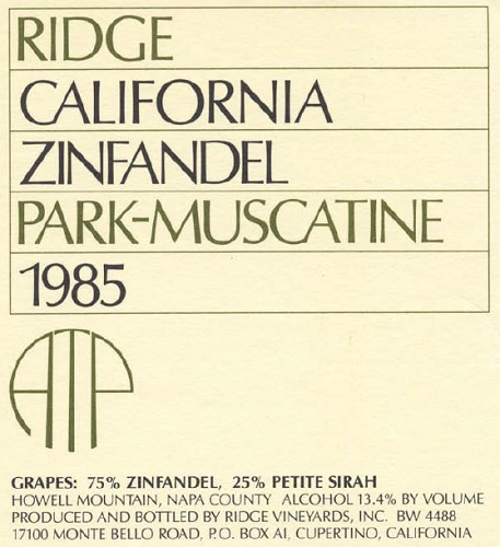 1985 Park-Muscatine Zinfandel