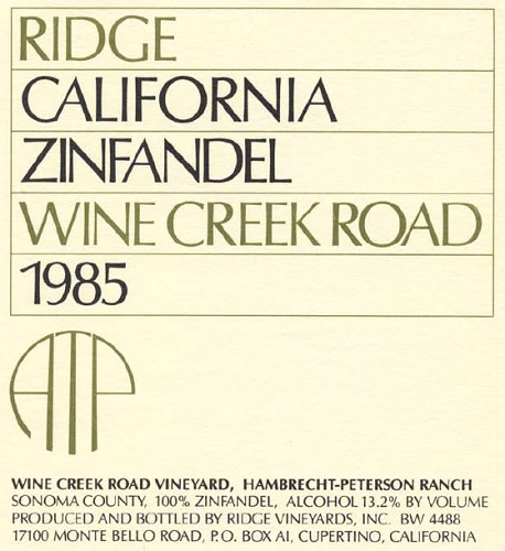 1985 Wine Creek Road Zinfandel