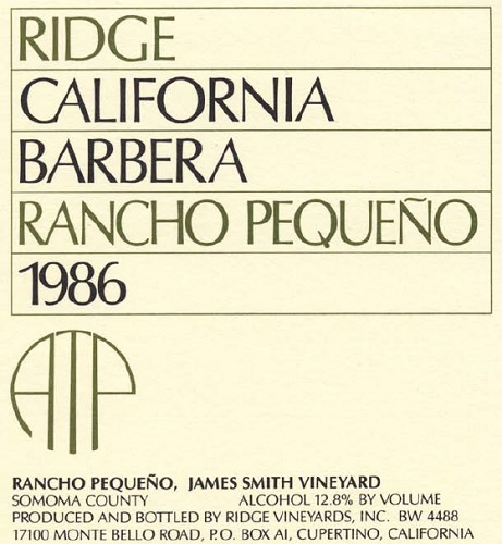 1986 Rancho Pequeno Barbera