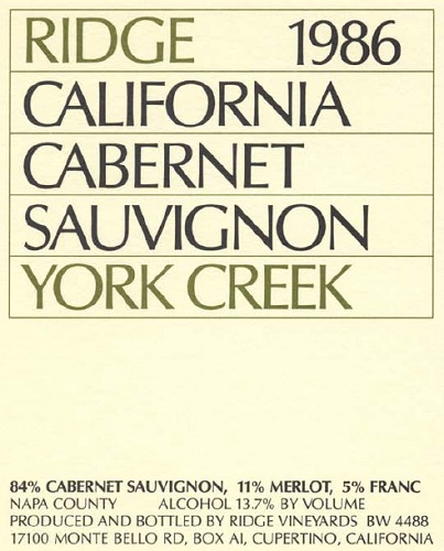 1986 York Creek Cabernet Sauvignon
