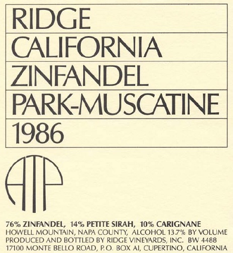1986 Park-Muscatine Zinfandel