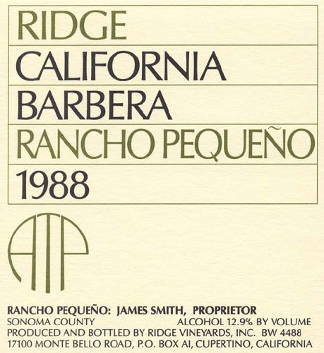 1988 Rancho Pequeno Barbera