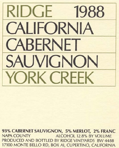 1988 York Creek Cabernet Sauvignon