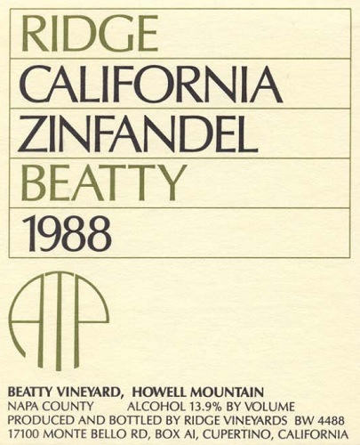 1988 Beatty Zinfandel