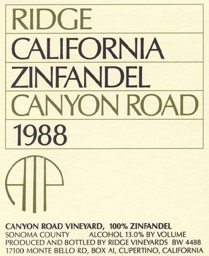 1988 Canyon Road Zinfandel