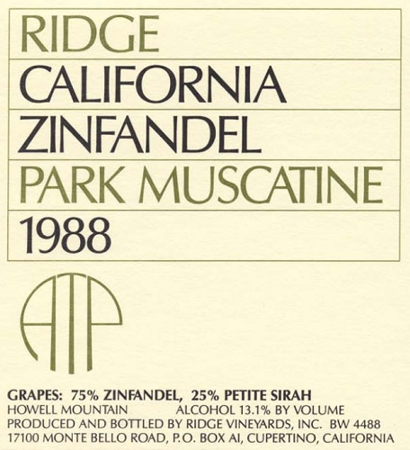 1988 Park-Muscatine Zinfandel