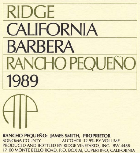 1989 Rancho Pequeno Barbera