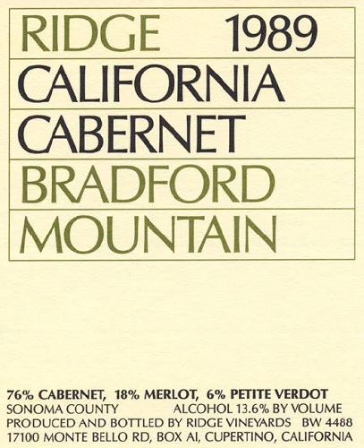 1989 Bradford Mountain Cabernet Sauvignon
