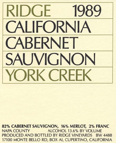 1989 York Creek Cabernet Sauvignon