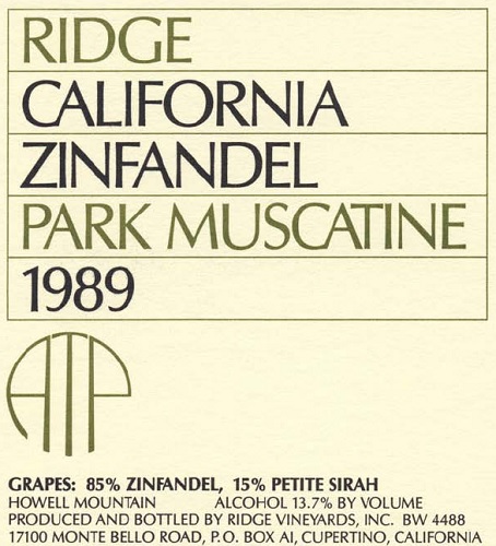 1989 Park-Muscatine Zinfandel