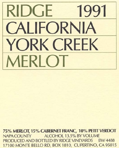 1991 York Creek Merlot