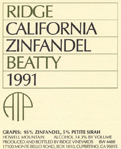 1991 Beatty Zinfandel