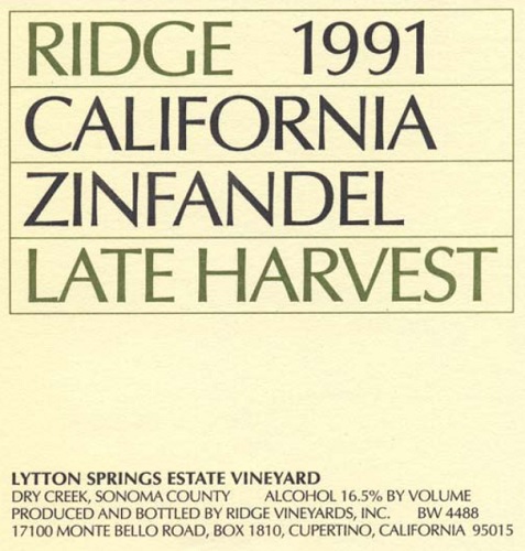 1991 Late Harvest Zinfandel