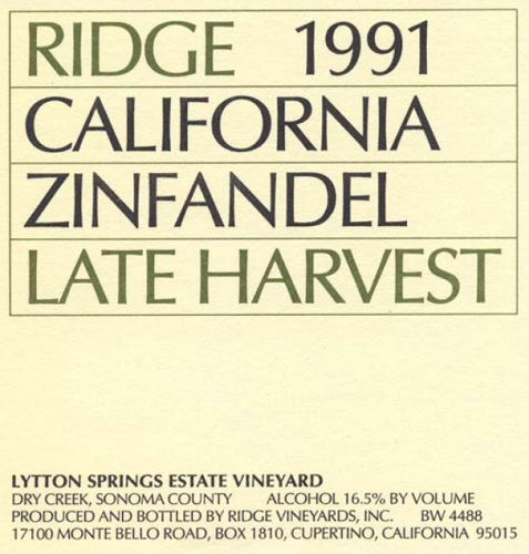 1991 Late Harvest Zinfandel