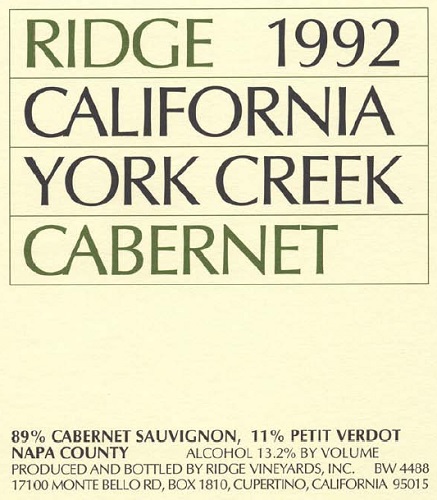 1992 York Creek Cabernet Sauvignon