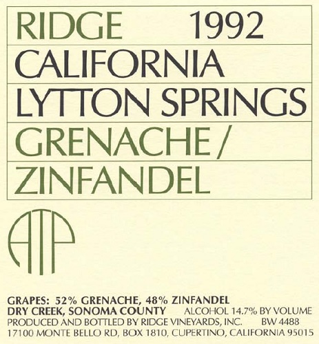 1992 Lytton Springs Grenache Zinfandel