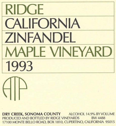 1993 Maple Vineyard Zinfandel