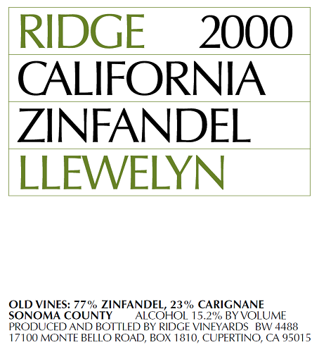 2000 Llewelyn Zinfandel