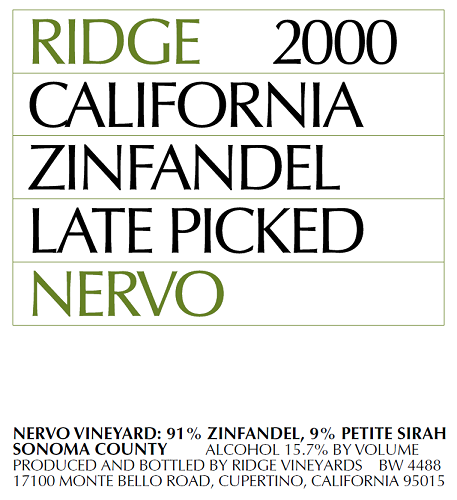 2000 Nervo Zinfandel