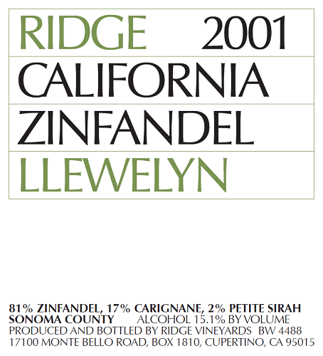 2001 Llewelyn Zinfandel