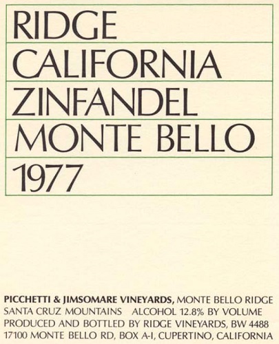1977 Monte Bello Zinfandel