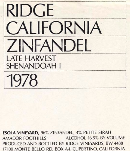 1978 Shenandoah Zinfandel