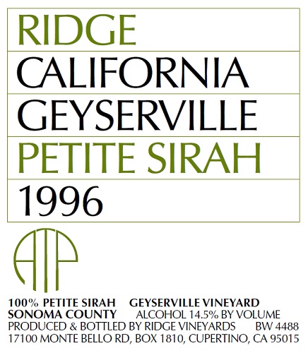 1996 Geyserville Petite Sirah