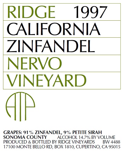 1997 Nervo Zinfandel