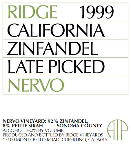 1999 Nervo Zinfandel