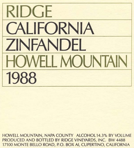 1988 Howell Mountain Zinfandel