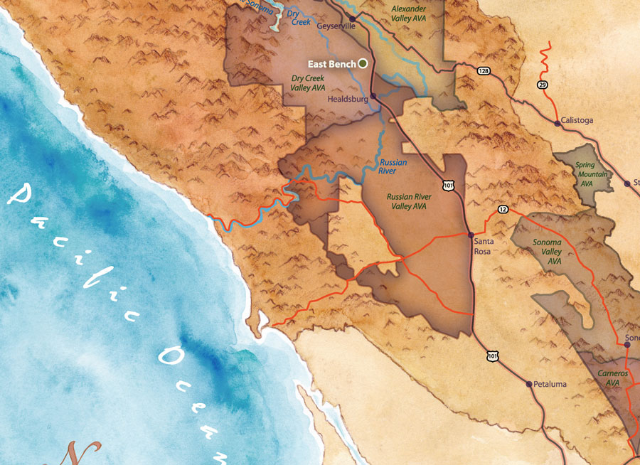Ridge East Bench Vineyard Map, Dry Creek Valley