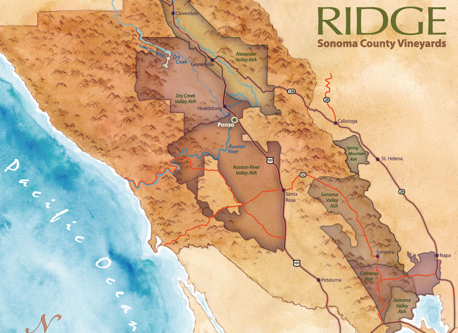 Ponzo Vineyard Map, Russsian River Valley