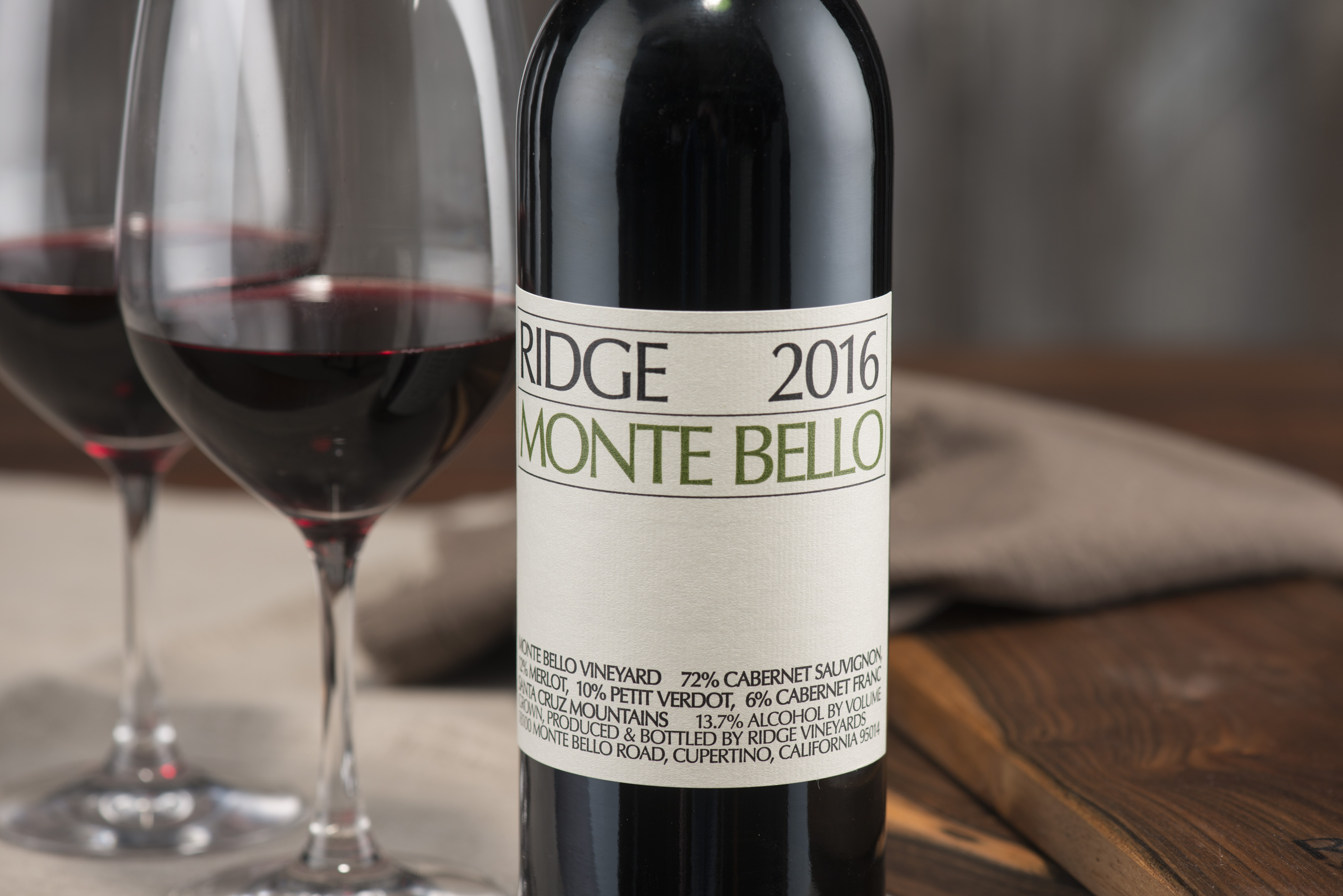 2016 Monte Bello and wine glasses.