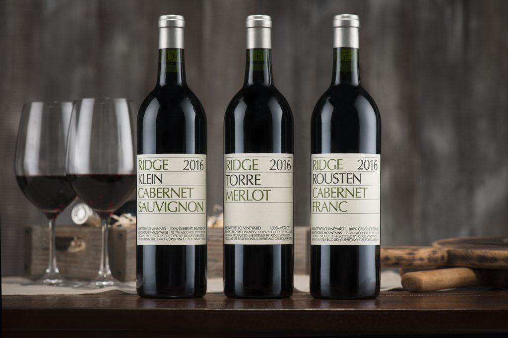 A selection of Bordeaux style varietals from Ridge Vineyards.