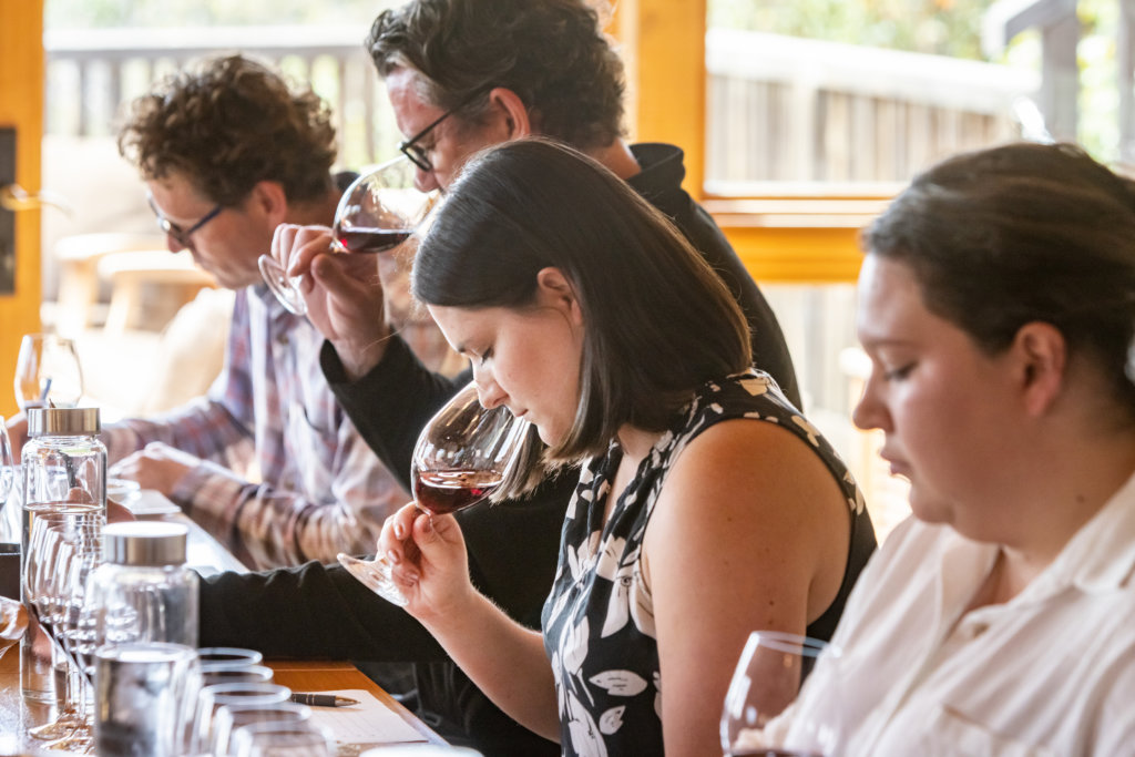 Hannah Hanlon assessing nose of the wine