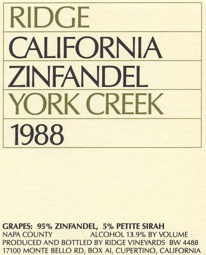 1988 York Creek Zinfandel